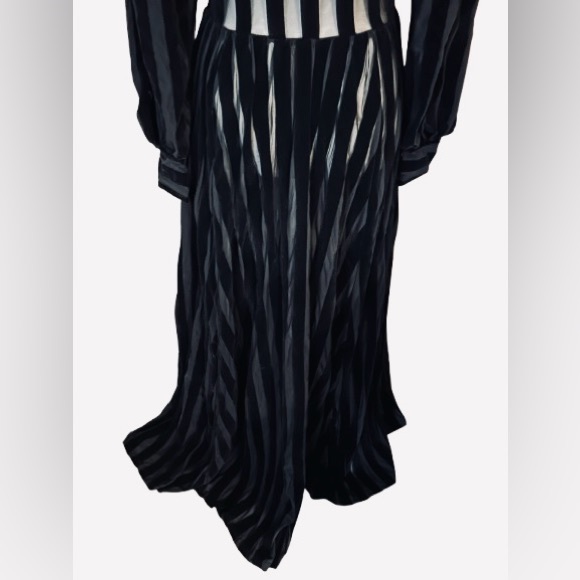 Foxblood Medium Velvet Velour Striped Sheer Gown Peasant Gothic Vintage Maxi - Picture 8 of 16